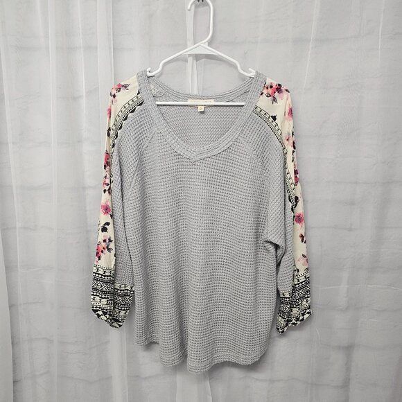 Alchemy Thread Gray Thermal Mixed Media Blouse Floral Boho XL - Picture 7 of 11